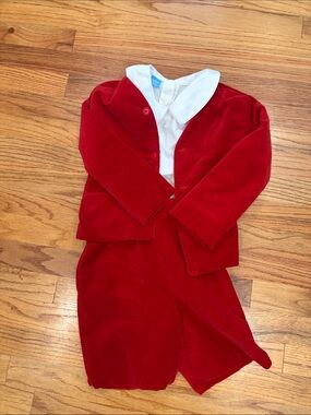 Kids Red Velvet Matching Set with White Collar